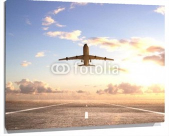 Lienzo Avion despegando cielo nubes